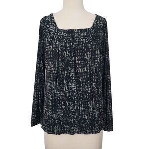 Daisy Fuentes Top Women’s Long Sleeve Square Neck Blouse Size Medium Black Gray
